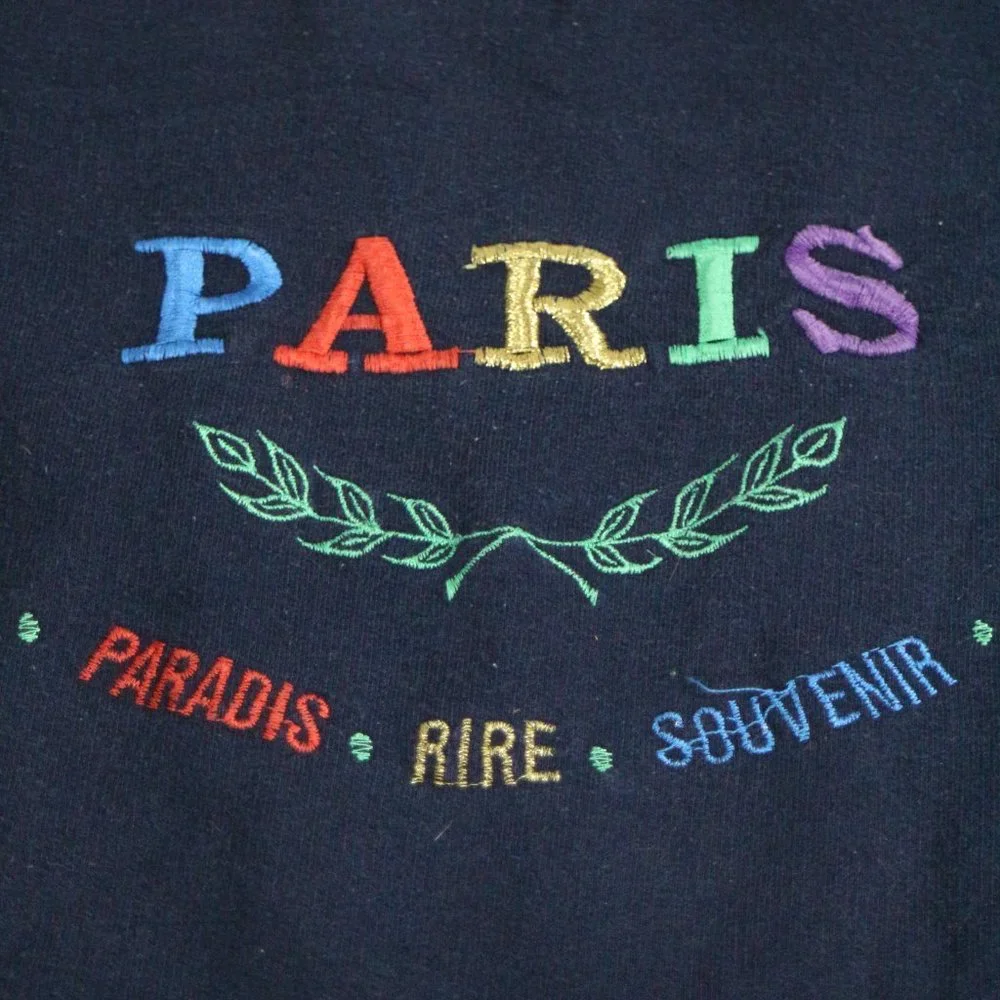 VTG from France PARIS Multicolor Embroidered Sweatshirt Sz MEDIUM Wmn - Picture 3 of 13
